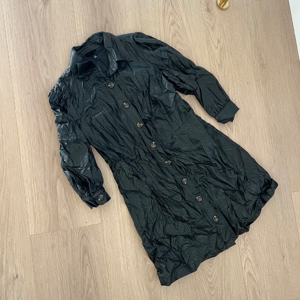 Who What Wear Black Faux Leather Button-Front Shirt Dress – Size M – NWT